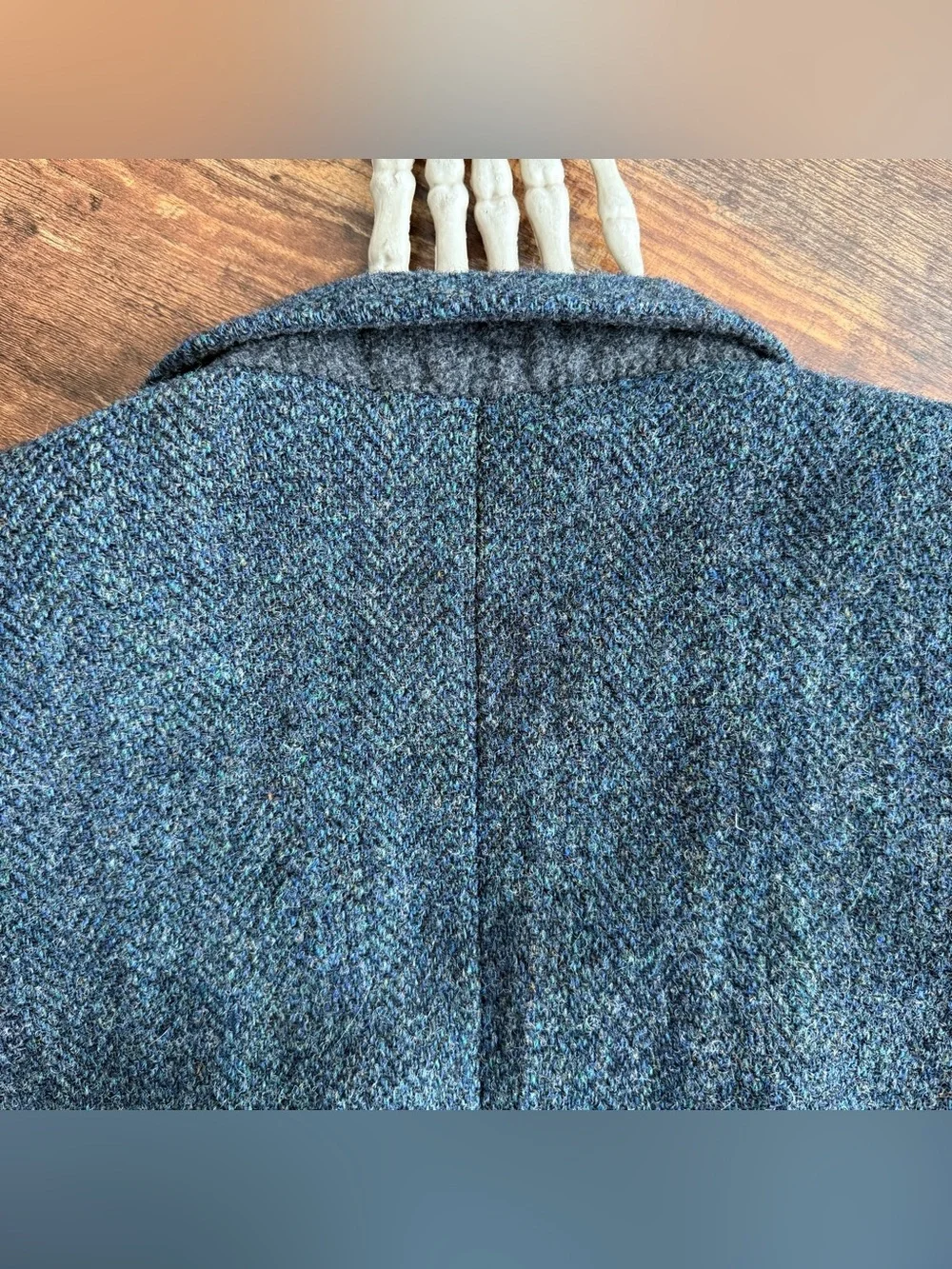 Vintage 80s Harris Tweed Blue Herringbone Wool Blazer ~ Size 42 / M